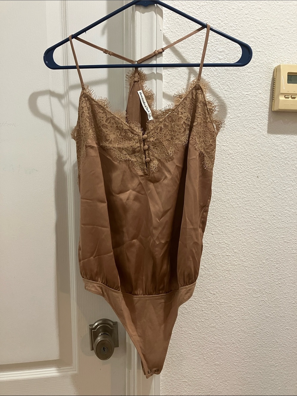 NWT Abercrombie & Fitch Brown Lace-Trim Satin Bodysuit Size S